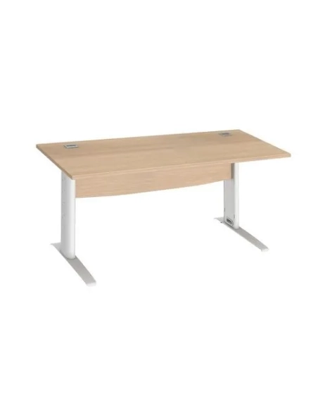 Mesa oficina patas metalicas blancas en L 160cm roble claro