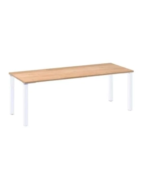 Mesa recta 180 roble 4 patas blancas Eden