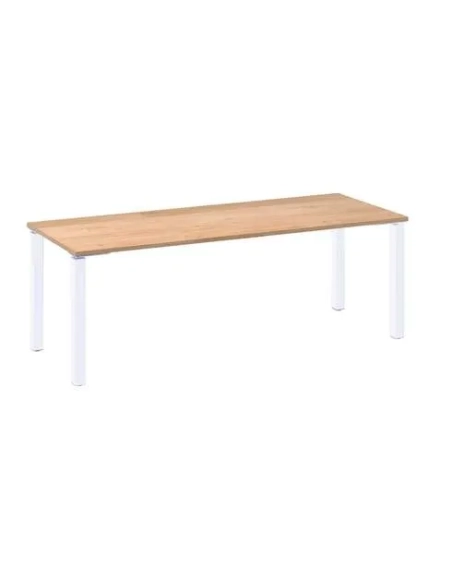 Mesa recta 180 roble 4 patas blancas Eden