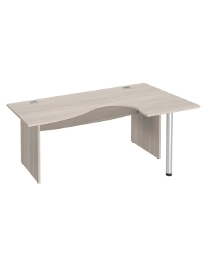 Mesa oficina 180 ala derecha patas madera en L roble gris