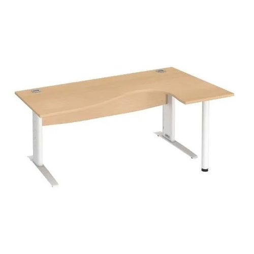 Mesa oficina 180 haya ala derecha patas metal blancas