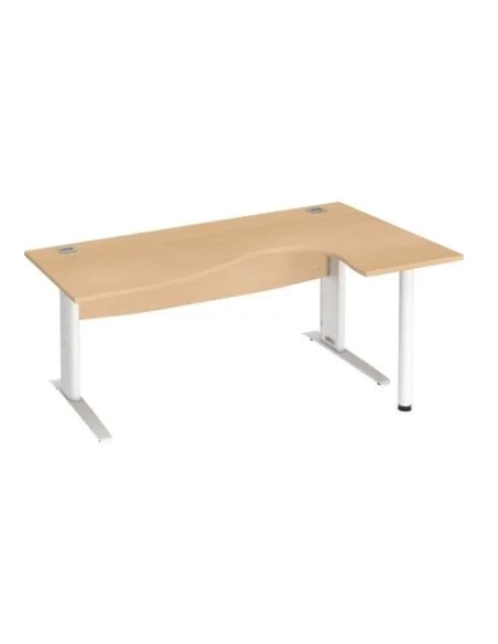 Mesa oficina 180 haya ala derecha patas metal blancas