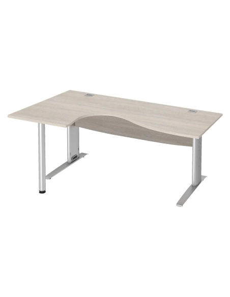 Mesa oficina 180 roble gris ala izqda patas metal aluminio