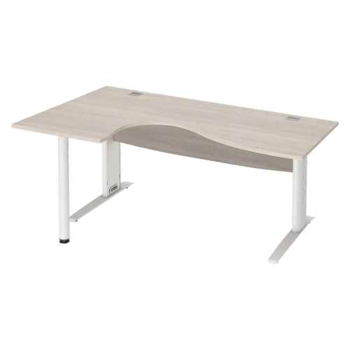 Mesa oficina 180 roble gris ala Izqda patas metal blancas