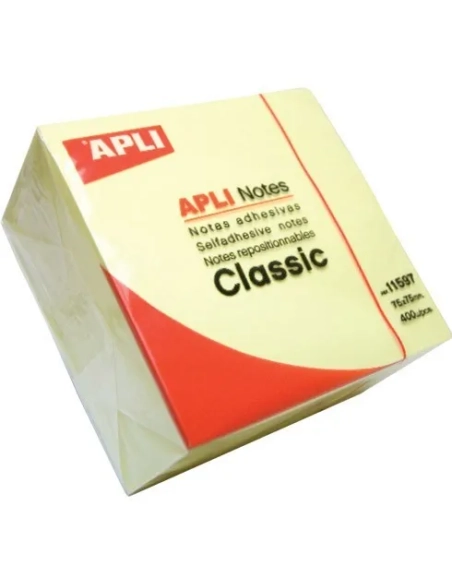 Cubo de notas reposicionables amarillas 75x75mm
