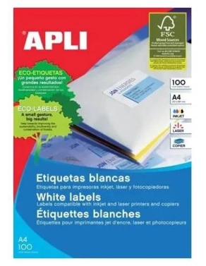 Etiquetas autoadhesivas Apli 105x42,4 blancas caja 100 hojas