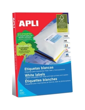 Etiquetas autoadhesivas Apli 199,6x289,1 blancas 100 hojas
