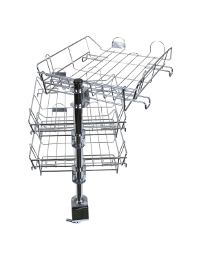 Soporte giratorio con 3 bandejas metálicas rejilla cromada