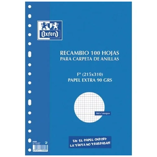 Recambios de 100 hojas folio 16 taladros
