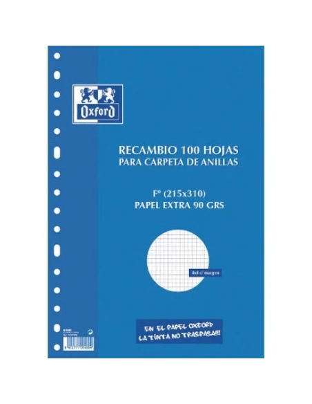 Recambios de 100 hojas folio 16 taladros