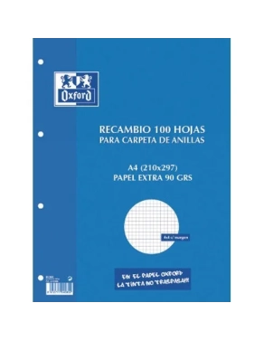 Recambio cuadriculado Oxford 120 hojas A4 4 taladros