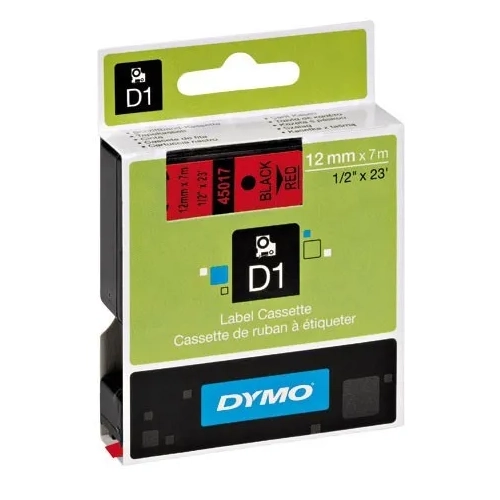 Cinta Dymo 12mmx7m negra sobre rojo