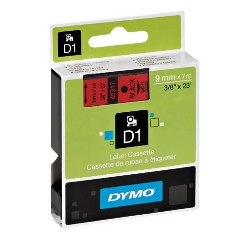 Cinta Dymo 9 mmx7m negro sobre rojo