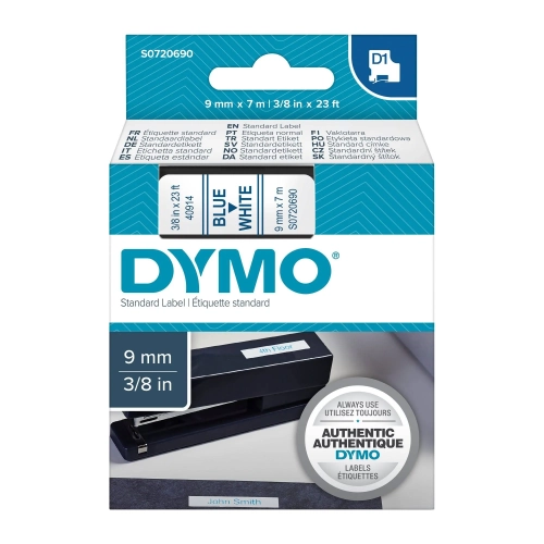Cinta Dymo 9 mmx7m azul sobre blanco
