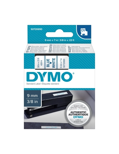Cinta Dymo 9 mmx7m azul sobre blanco