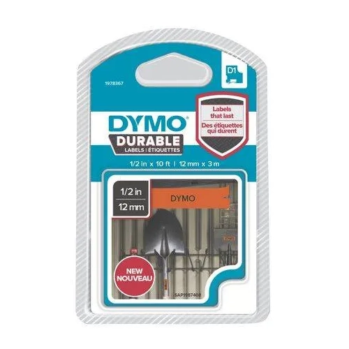 Cinta Dymo durable 12mmx3m negra sobre naranja