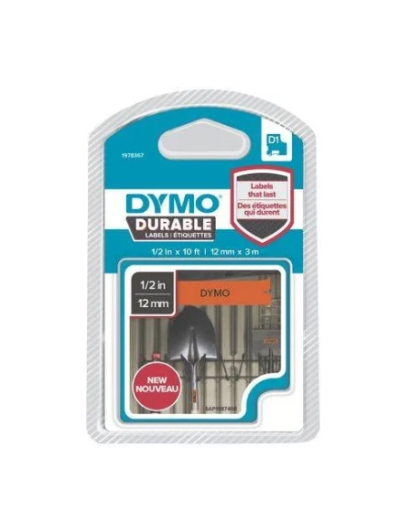 Cinta Dymo durable 12mmx3m negra sobre naranja