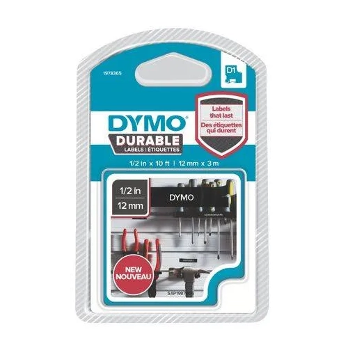 Cinta Dymo durable 12mmx3m blanco sobre negro