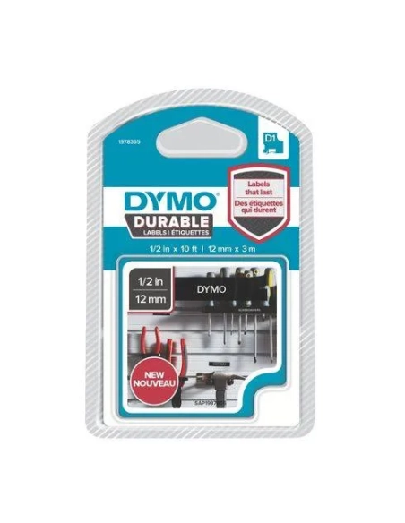 Cinta Dymo durable 12mmx3m blanco sobre negro