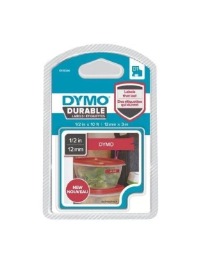 Cinta Dymo durable 12mmx3m blanco sobre rojo