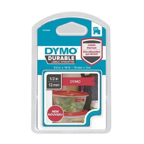 Cinta Dymo durable 12mmx3m blanco sobre rojo