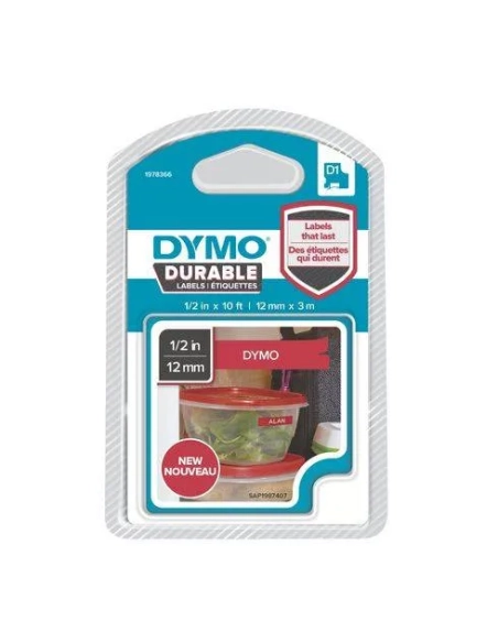 Cinta Dymo durable 12mmx3m blanco sobre rojo