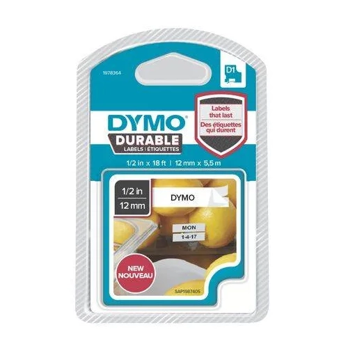 Cinta Dymo durable 12 mmx3m negro sobre blanco