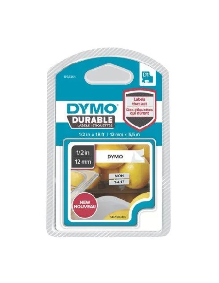 Cinta Dymo durable 12 mmx3m negro sobre blanco