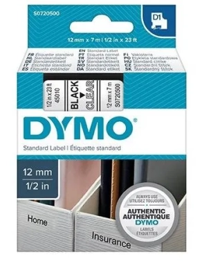 Cinta Dymo 12mmx7m negra sobre transparente