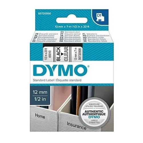Cinta Dymo 12mmx7m negra sobre transparente