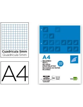 Recambio cuadriculado 5mm A4 100 grms