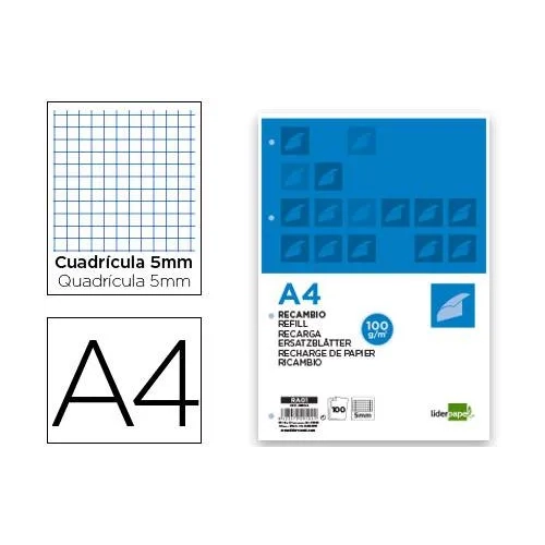 Recambio cuadriculado 5mm A4 100 grms