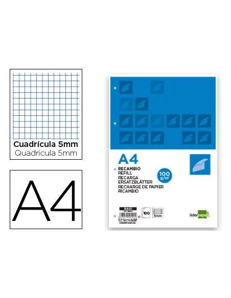 Recambio cuadriculado 5mm A4 100 grms