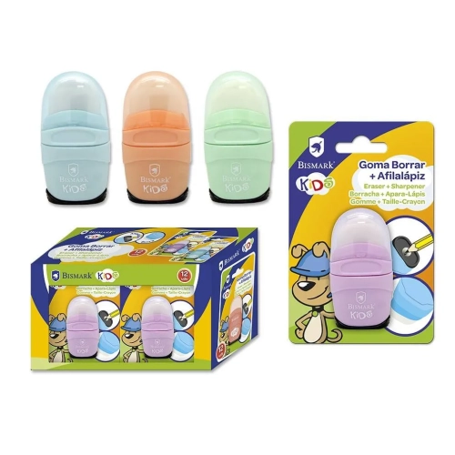 Goma de borrar mas afilalapiz kids