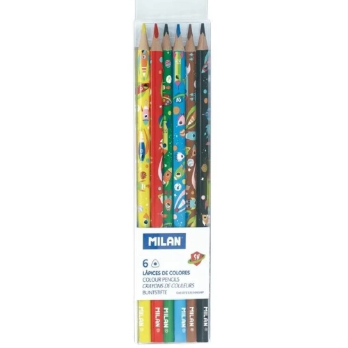Lapices de colores triangulares con dibujos infantiles estuche de 6