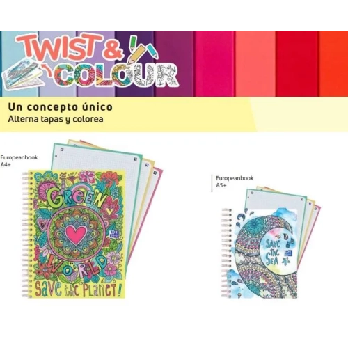 Block espiral A4 120 hojas 90 gramos cuadriculado Oxford Twist & Colour Europeanbook 3