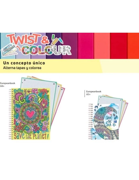 Block espiral A5 120 hojas 90 gramos cuadriculado Oxford Twist & Colour Europeanbook 3