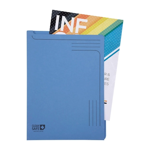 Dossier cartón antimicrobiano apertura en L azul