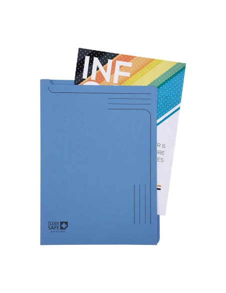 Dossier cartón antimicrobiano apertura en L azul
