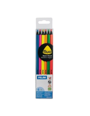 Lapices ce colores Milan Fluo madera negra caja 6 unidades