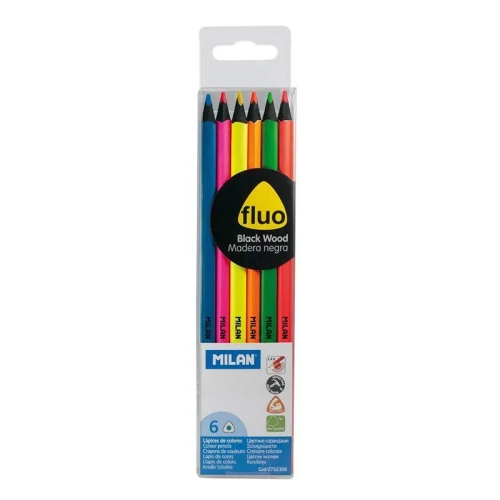Lapices ce colores Milan Fluo madera negra caja 6 unidades
