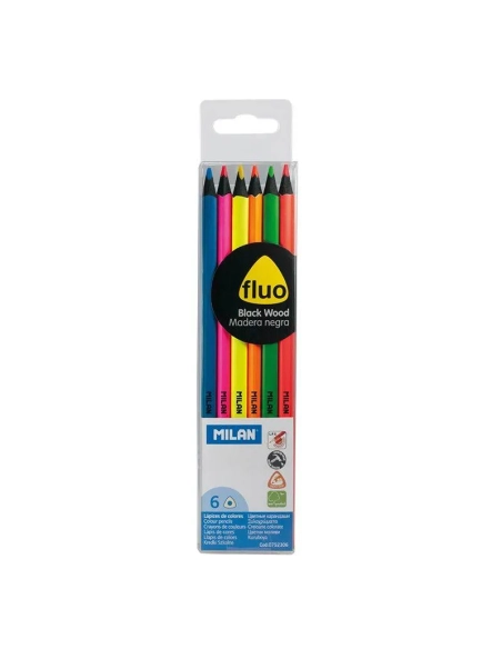 Lapices ce colores Milan Fluo madera negra caja 6 unidades