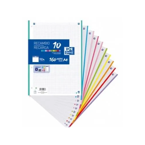 Recambio Oxford 10 colores 160h A4 cuadricula 5x5