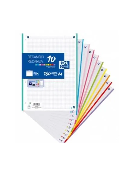 Recambio Oxford 10 colores 160h A4 cuadricula 5x5