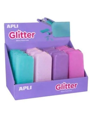 Estuche escolar silicona purpurina Apli