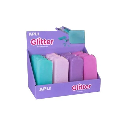 Estuche escolar silicona purpurina Apli