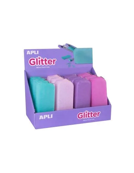 Estuche escolar silicona purpurina Apli