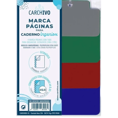 Marcapáginas para cuaderno Ingeniox 4 colores vivos