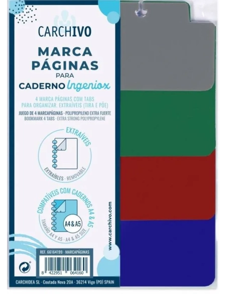 Marcapáginas para cuaderno Ingeniox 4 colores vivos