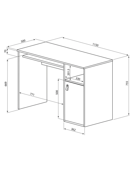 Mesa escritorio 115cm roble puerta color blanca